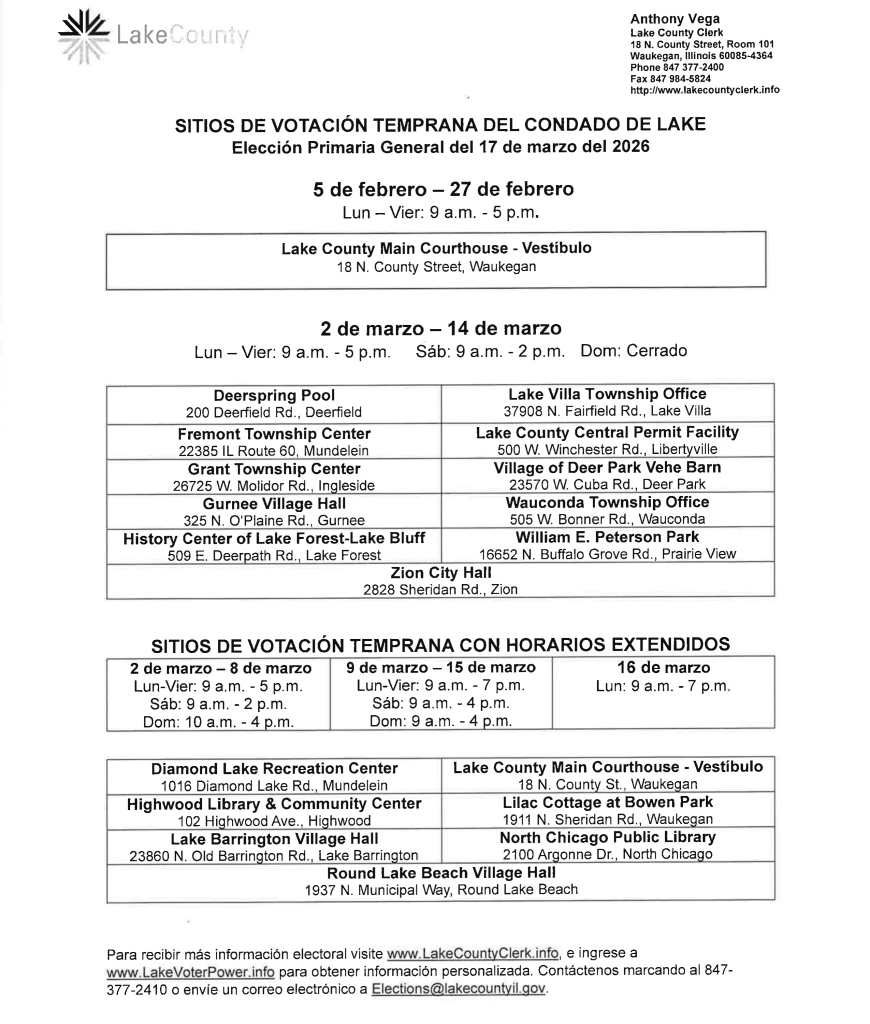 Early Voting Schedule - Spanish